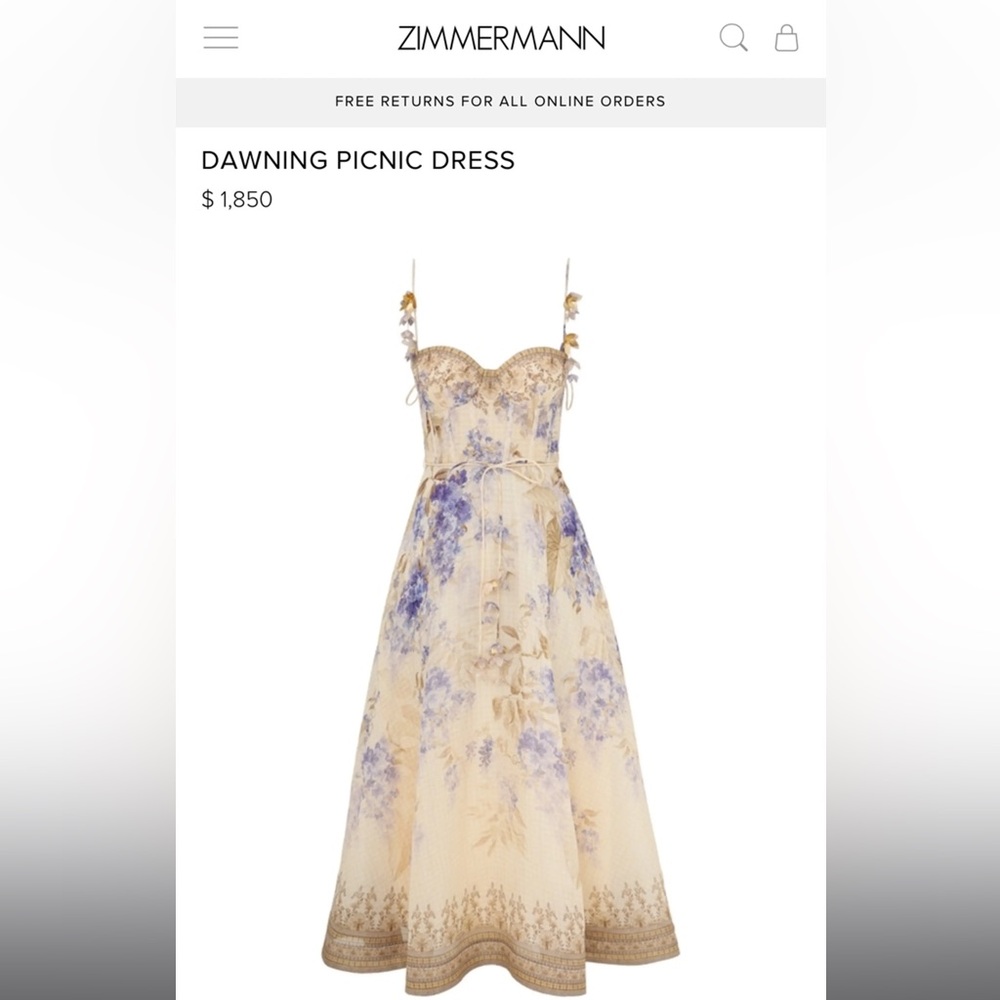 Zimmermann Cream and Purple Floral Midi Dress SIZE 2